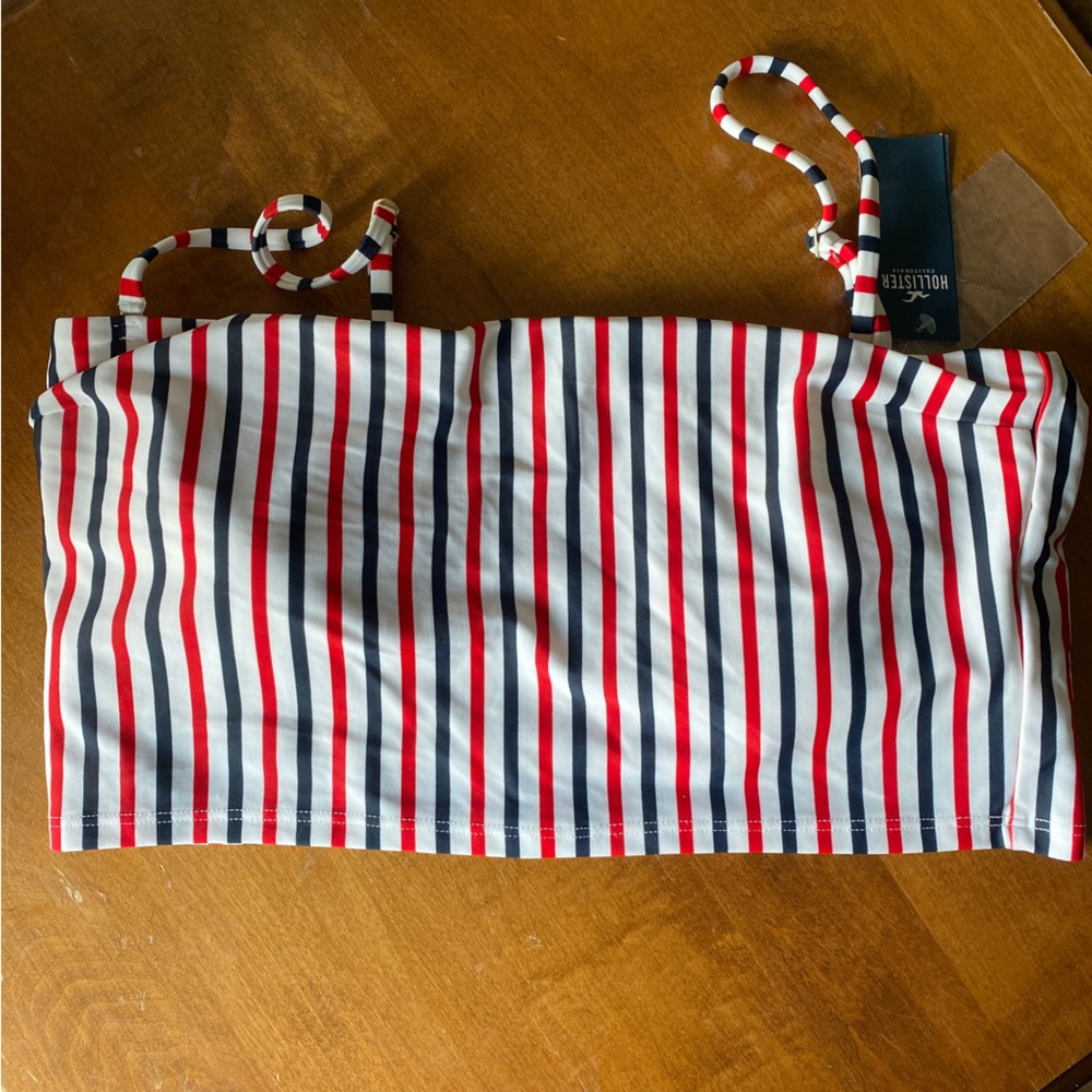 Hollister Red White Navy Striped Bandeau Bikini Top